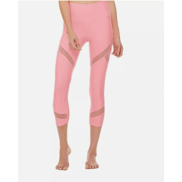 Alo Yoga High Waist Coast Capri Cropped Leggings Flamingo Pink Mesh Size M - Picture 1 of 6